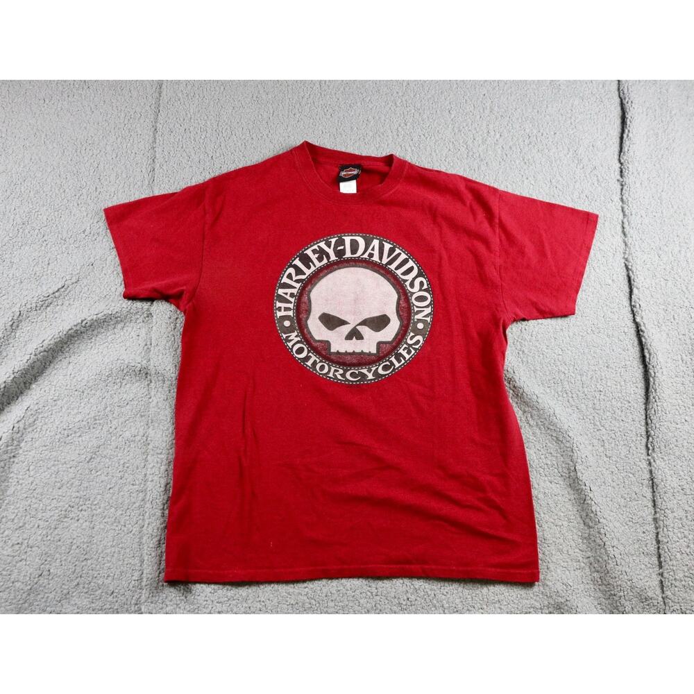 Harley Davidson T-Shirt Men L Red Graphic Thunder Mountain Loveland Colorado